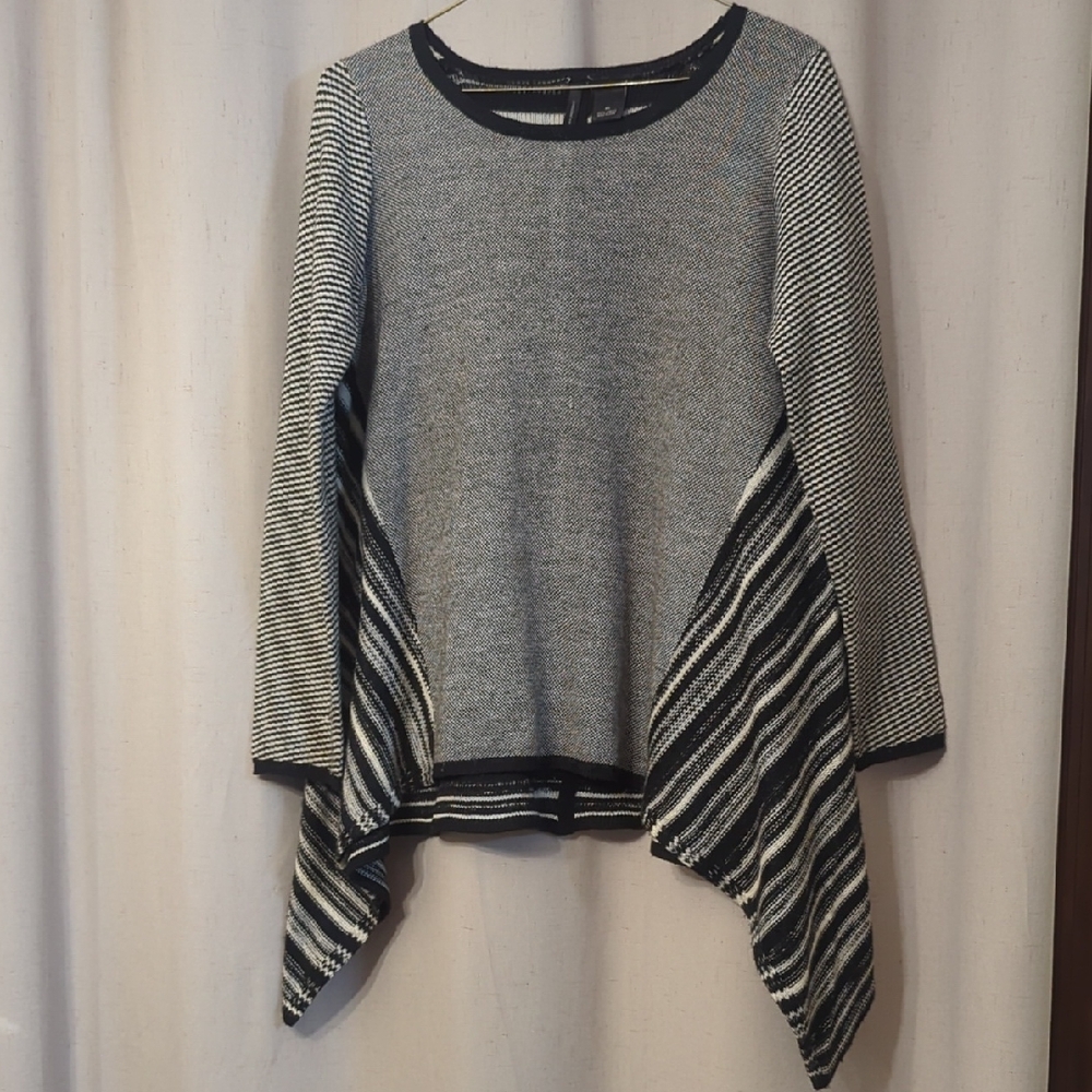 New Directions Black and White Striped Knit Pullover